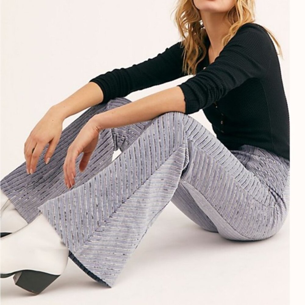 Free People Lavender-Gray Ribbed Bootcut Flare Pants